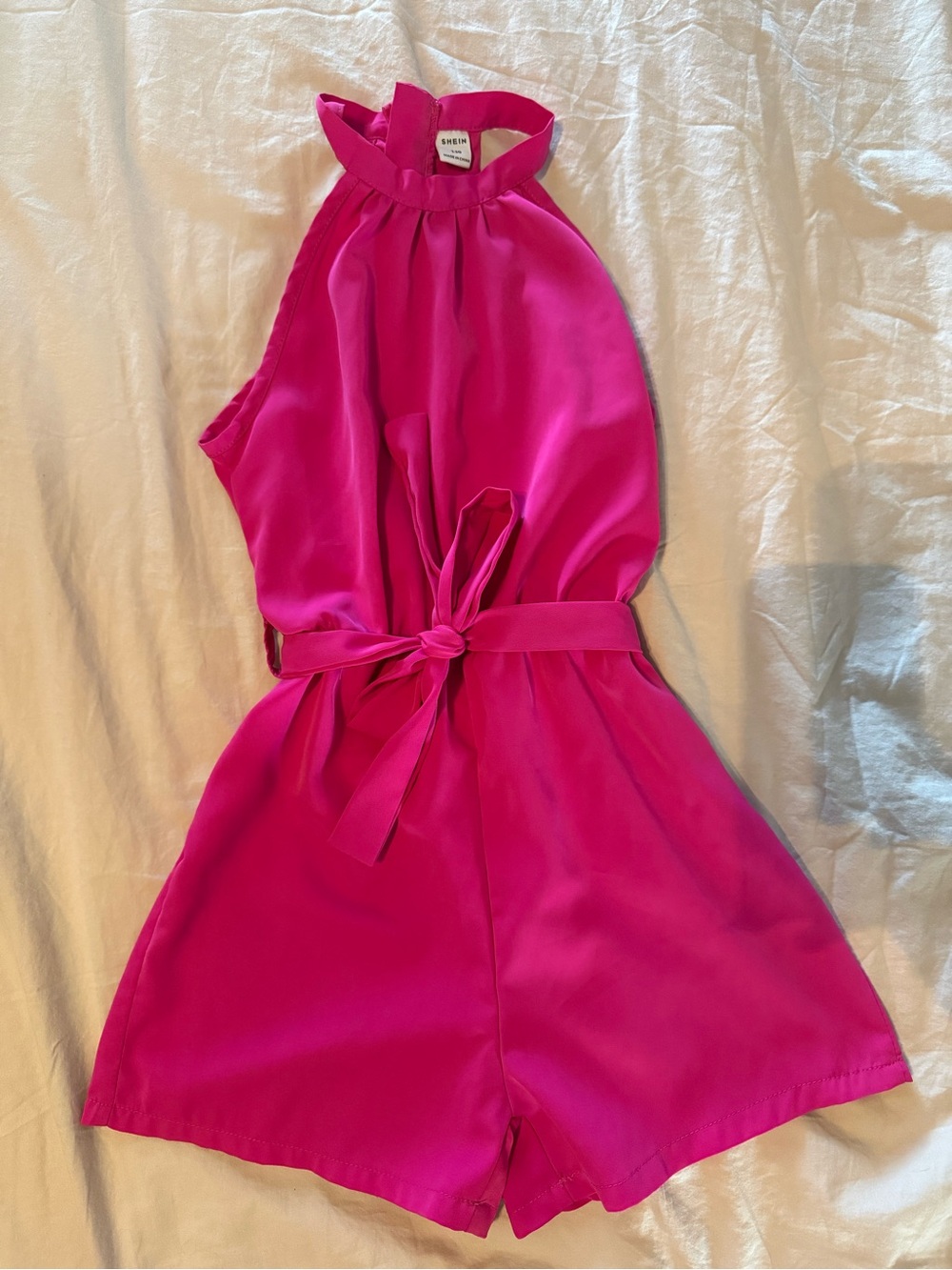 SHEIN Hot Pink Halter Tie-Waist Romper Dress for Girls size 130